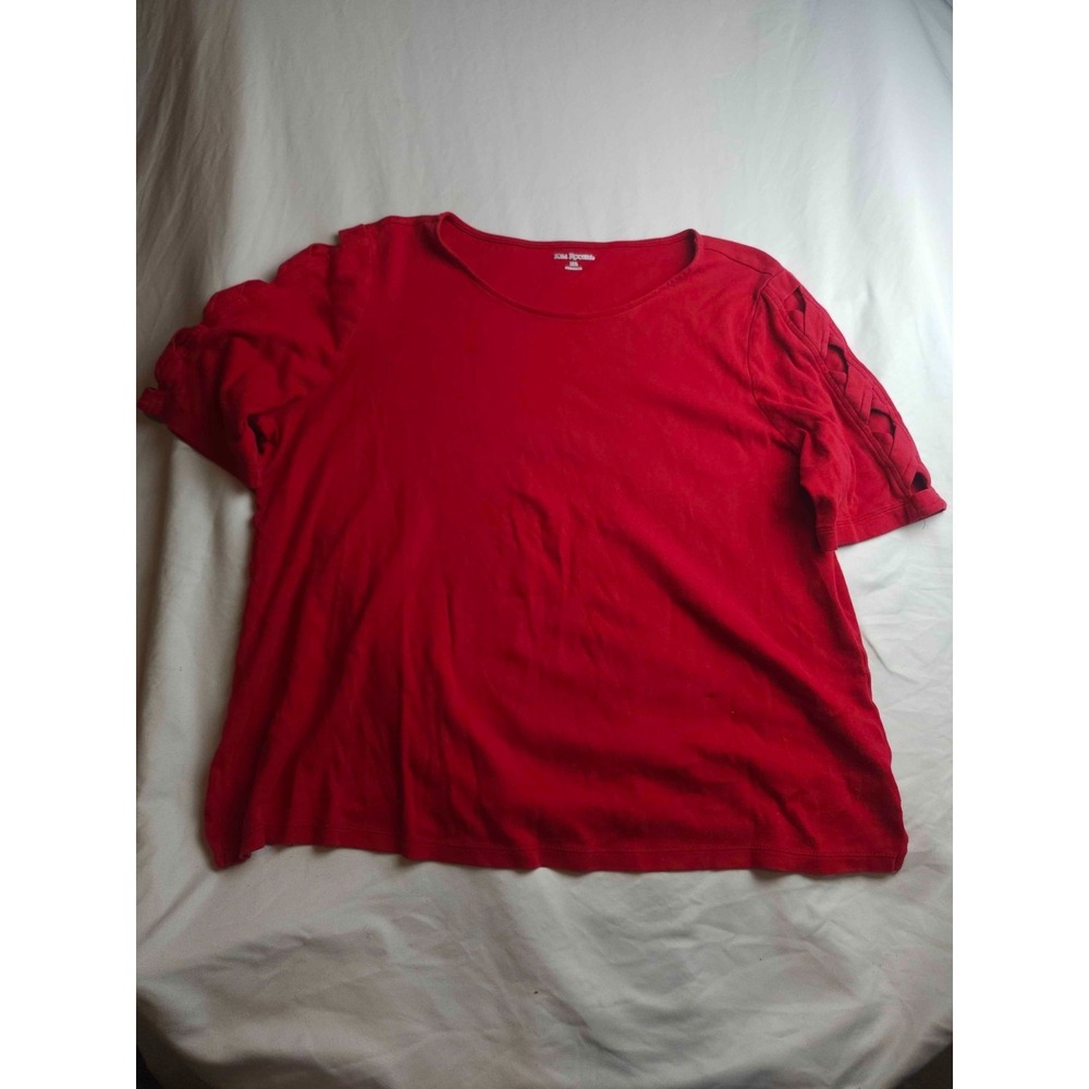 Kim Rogers Shirt Womens Size 2XL Red Lattice Short Sleeve Minimalist Casual